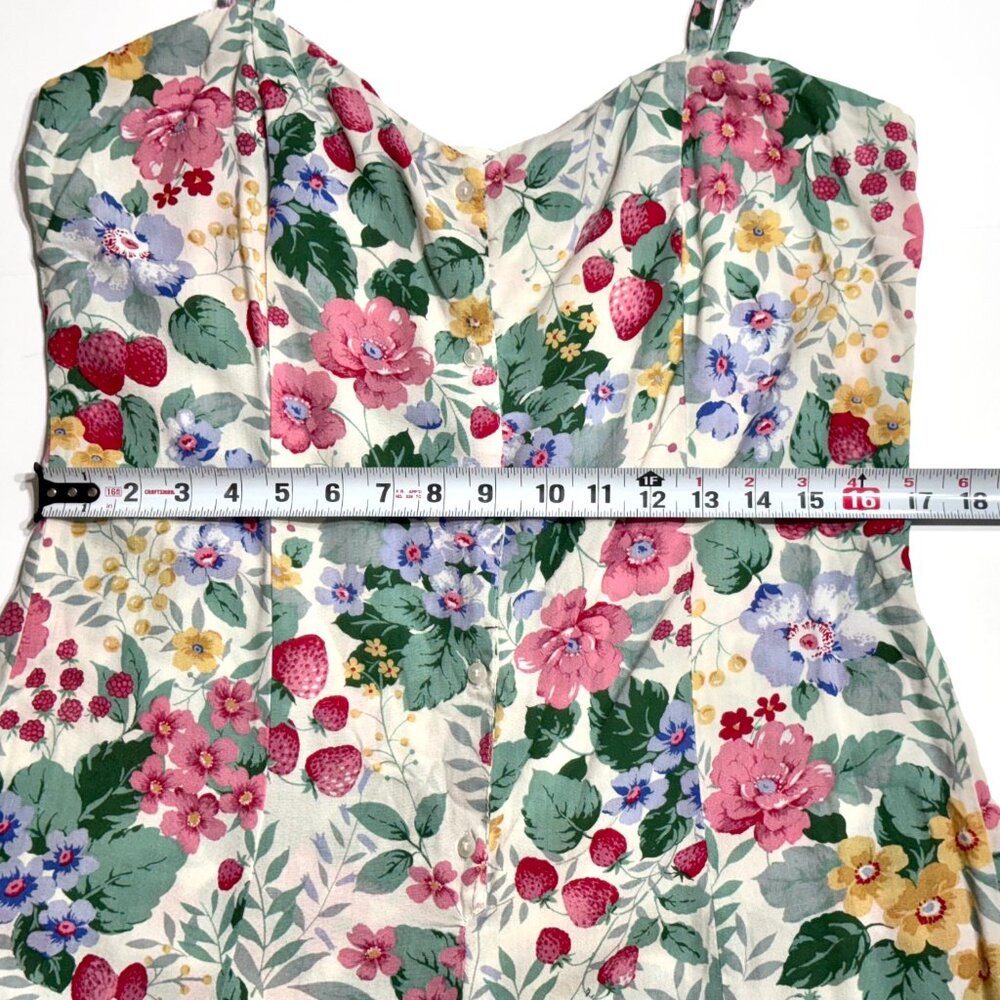 Mango MNG Strawberry Floral Jumpsuit Sleeveless Cottagecore Farm Country Fruit - Picture 12 of 16